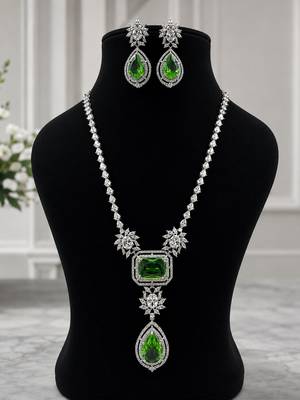 Luxury emerald green crystal long necklace set with earrings for women 1
