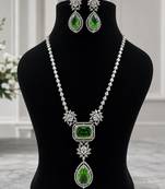 Luxury emerald green crystal long necklace set with earrings for women