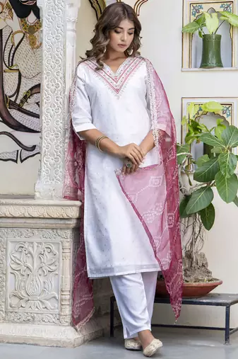 white fancy chanderi silk kurta set
