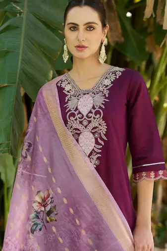 wine fancy viscose rayon kurta set