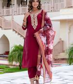 Maroon silk blend designer festive wear readymade suit