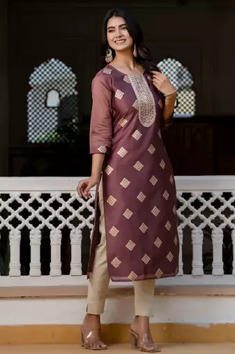 purple fancy silk blend long kurti
