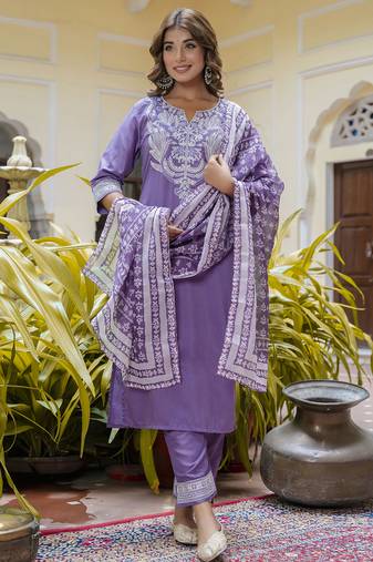 purple fancy silk blend kurta set