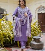 purple fancy silk blend kurta set