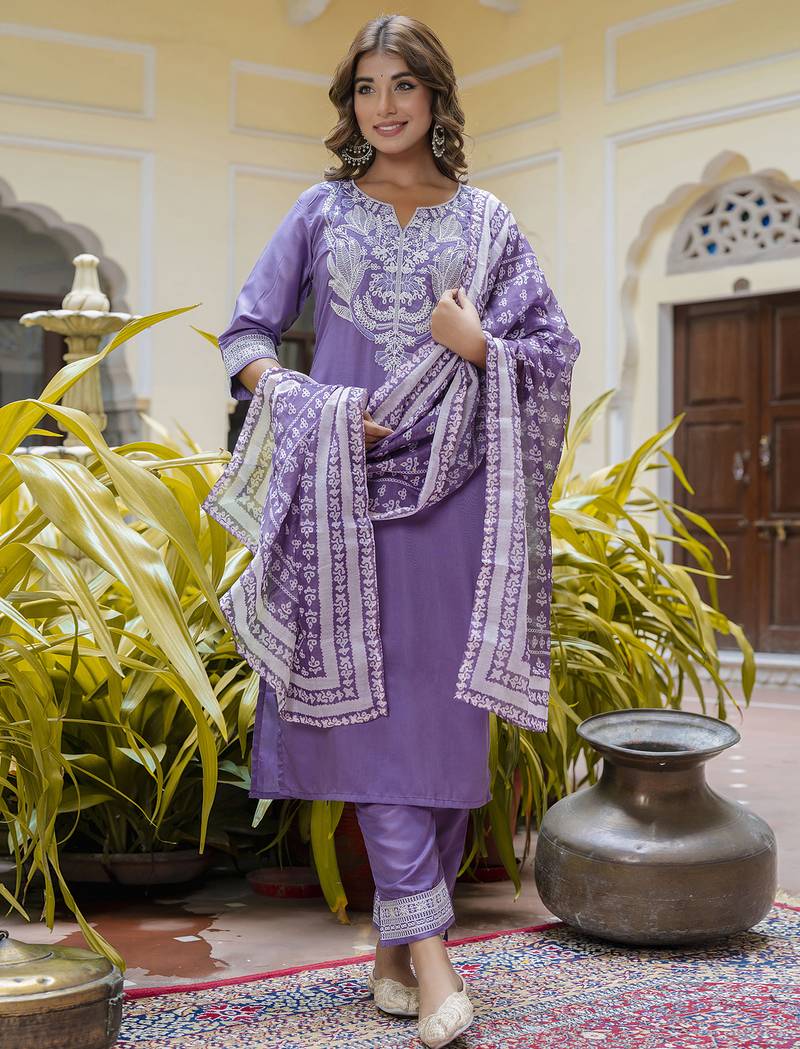 purple fancy silk blend kurta set
