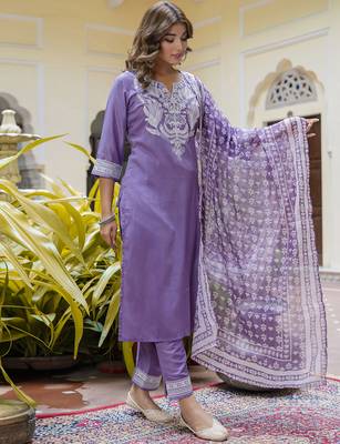 purple fancy silk blend kurta set 2