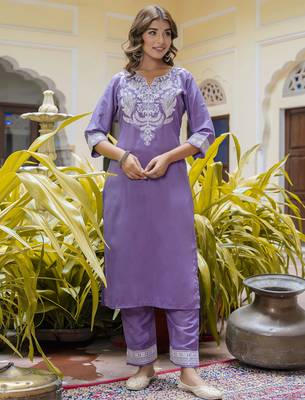 purple fancy silk blend kurta set 3