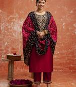 Maroon silk blend designer festive wear readymade suit