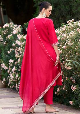 rani-pink fancy silk blend kurta set 4