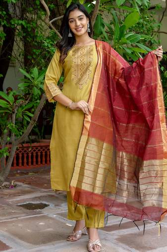 white fancy blended cotton kurta set
