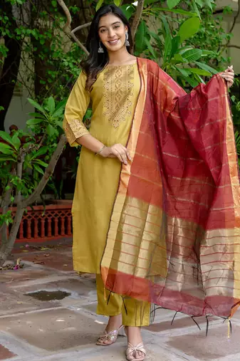 white fancy blended cotton kurta set
