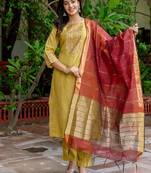 white fancy blended cotton kurta set