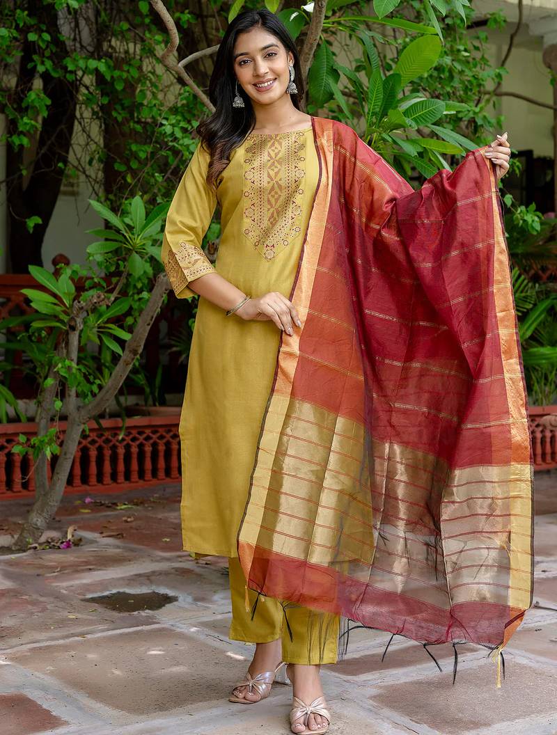 white fancy blended cotton kurta set