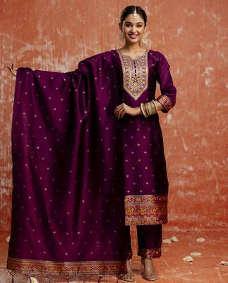 purple fancy cotton silk kurta set 3