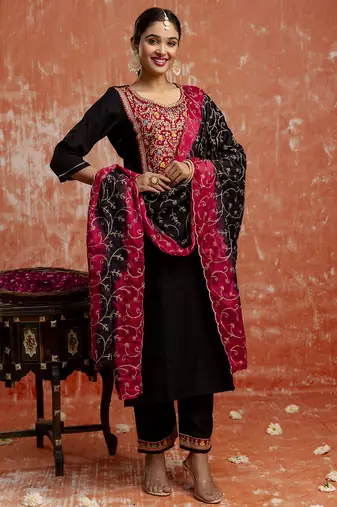 black fancy viscose rayon kurta set