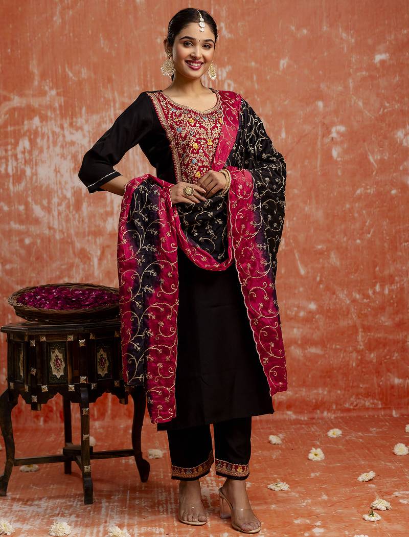 black fancy viscose rayon kurta set