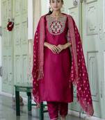 Pink cotton silk blend designer festive wear readymade suit