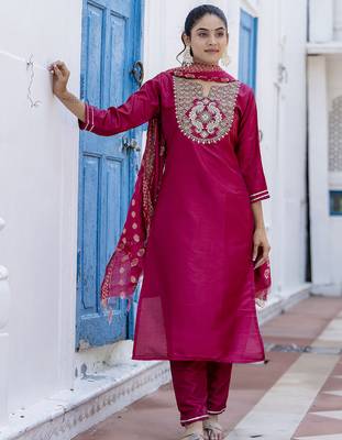 Pink cotton silk blend designer festive wear readymade suit 2