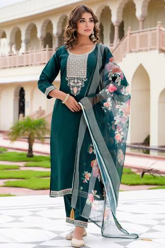 green fancy viscose rayon kurta set