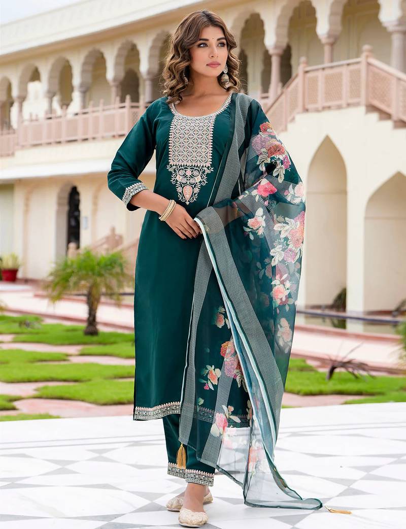green fancy viscose rayon kurta set