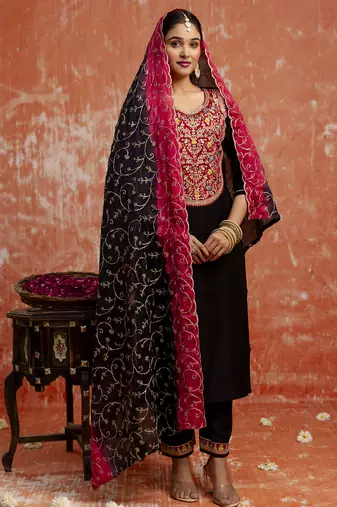 black fancy viscose rayon kurta set