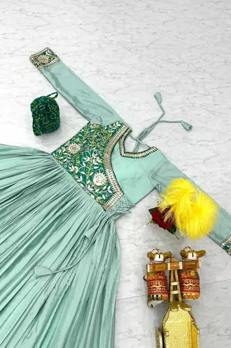 sky-blue fancy pure silk blend long kurti