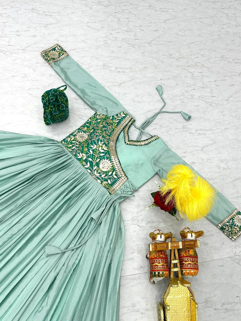 sky-blue fancy pure silk blend long kurti