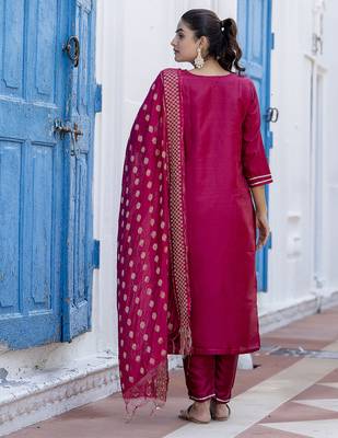 Pink cotton silk blend designer festive wear readymade suit 4