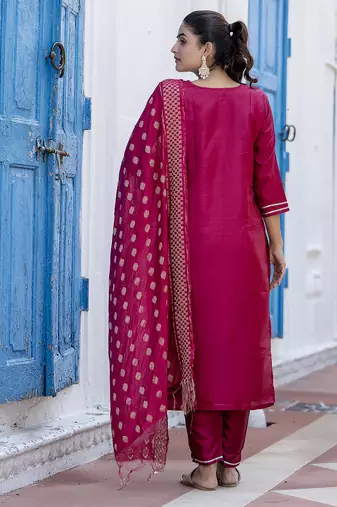Pink cotton silk blend designer festive wear readymade suit