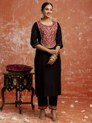 black fancy viscose rayon kurta set 4