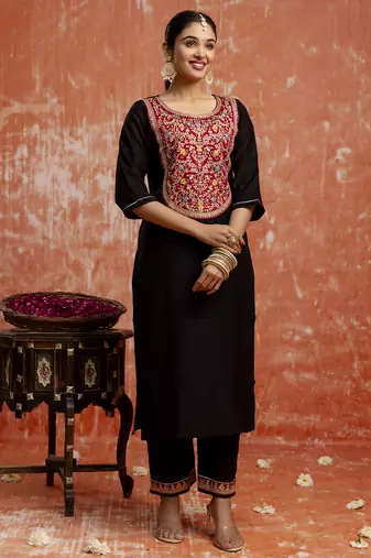 black fancy viscose rayon kurta set