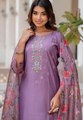 Lavender viscose roman silk designer festive wear readymade suit 4