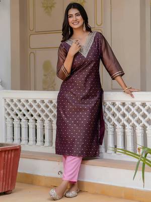 purple fancy silk blend long kurti 3