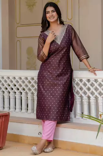 purple fancy silk blend long kurti