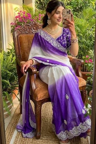Purple Color  embroidery sequence work georgette Saree