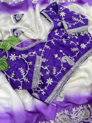 Purple Color  embroidery sequence work georgette Saree 2