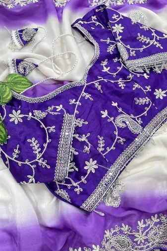 Purple Color  embroidery sequence work georgette Saree