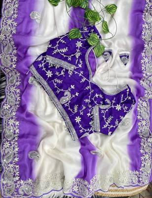Purple Color  embroidery sequence work georgette Saree 3