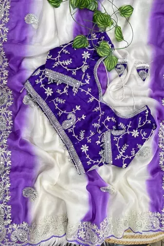 Purple Color  embroidery sequence work georgette Saree