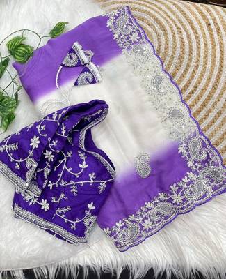 Purple Color  embroidery sequence work georgette Saree 4