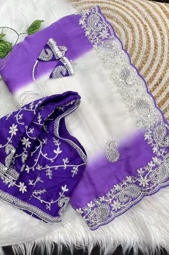 Purple Color  embroidery sequence work georgette Saree