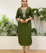 Mahendi color silk blend embroidery long kurta
