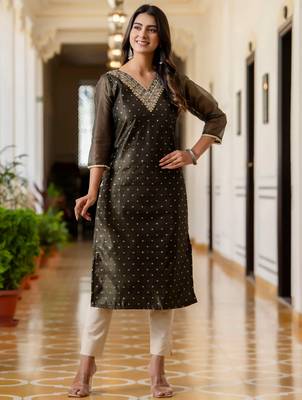 black fancy silk blend kurta set 1