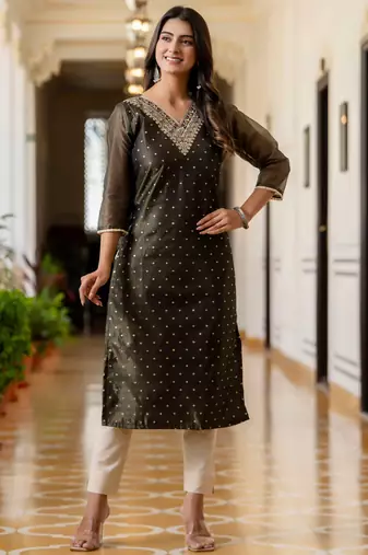 black fancy silk blend kurta set