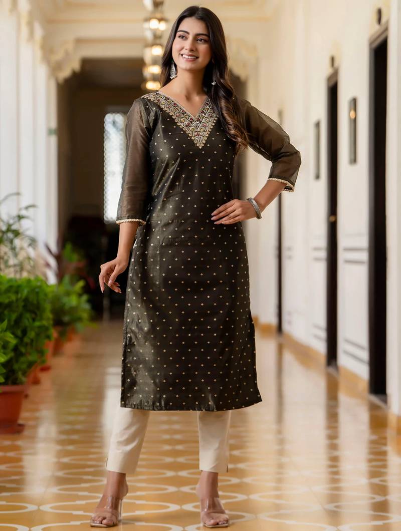 black fancy silk blend kurta set