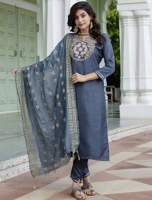 grey fancy cotton silk kurta set 3