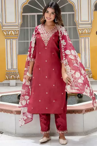 maroon fancy viscose rayon kurta set