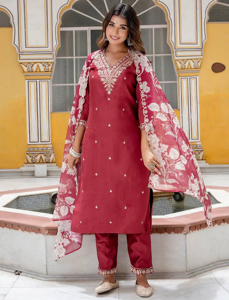 maroon fancy viscose rayon kurta set