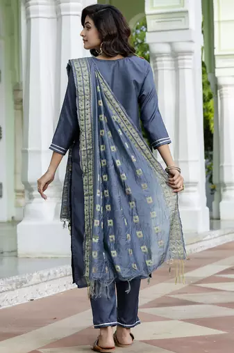 grey fancy cotton silk kurta set