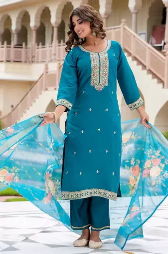 blue fancy viscose rayon kurta set